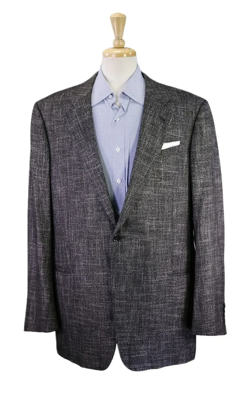 Armani Collezioni Black Silver Wool Bamboo 1-Btn Sportcoat Blazer 46L